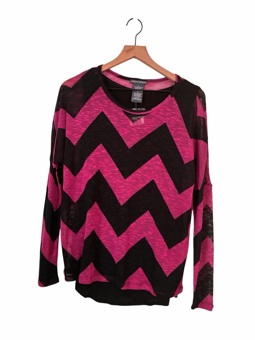 Chelsea & Theodore Womens Pink Black Chevron Layered Blouse Size Medium NWT